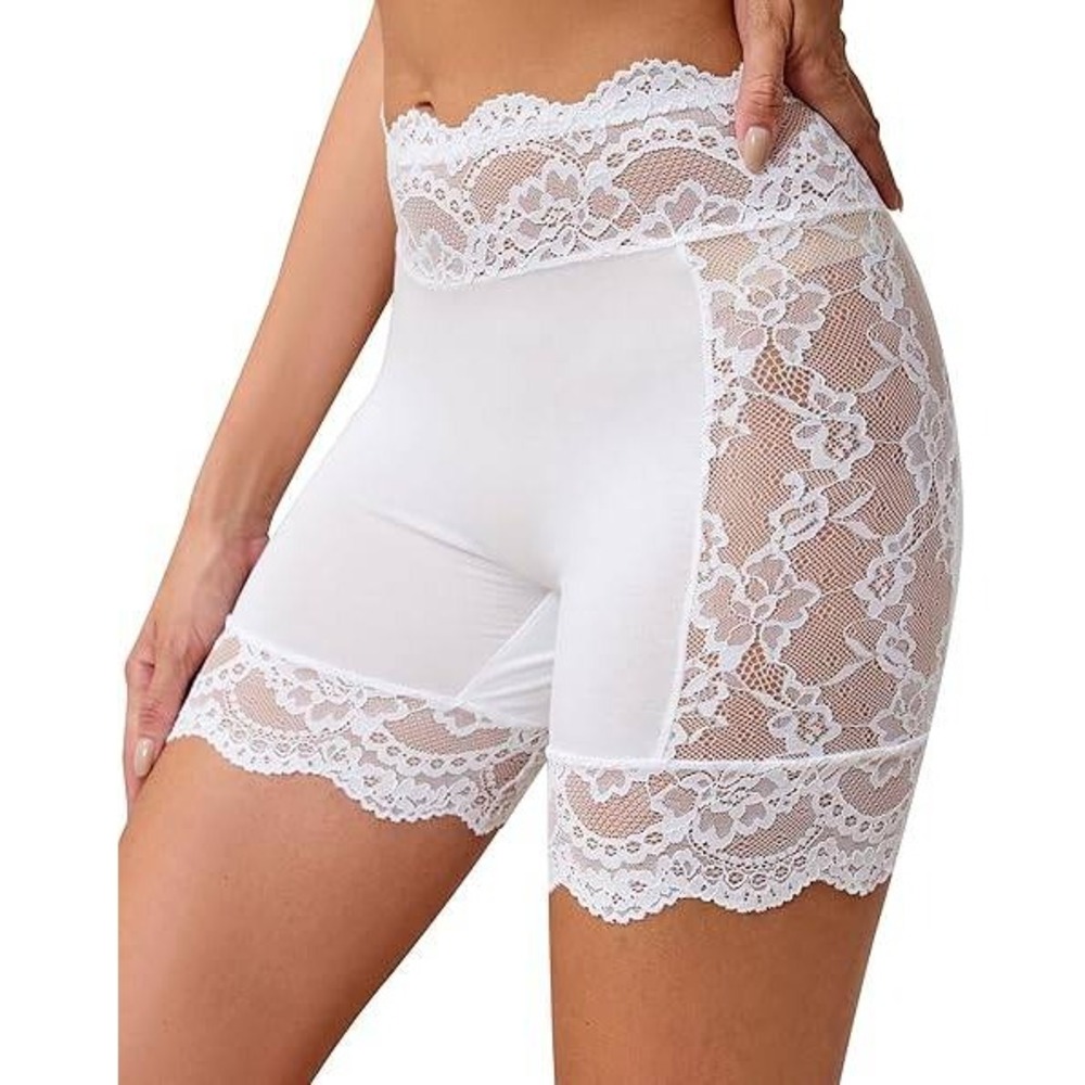 MSRP $18 Hibluco Women's L White Slip Shorts for Under Dresses Lace Anti Chafin